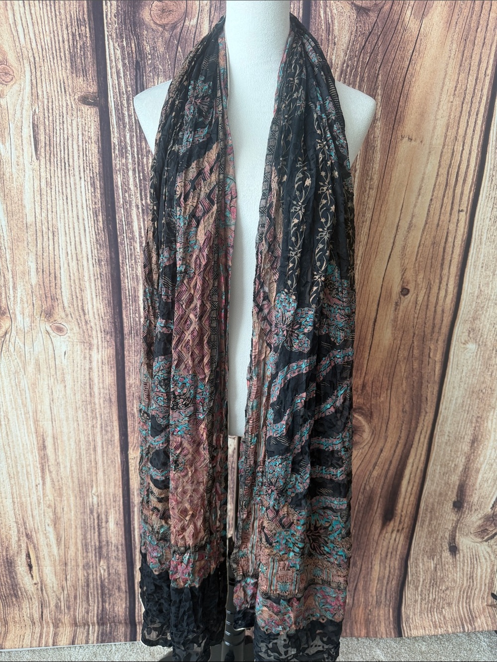 Bohemian Printed Long Scarf Black Multi